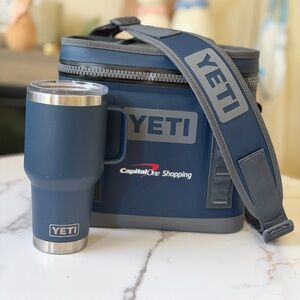 YETI Hopper Flip 8 Navy 8 qt Soft Sided Cooler with Matching Tumbler Set